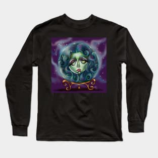 Ghost Woman In Crystal Ball Illustration Long Sleeve T-Shirt